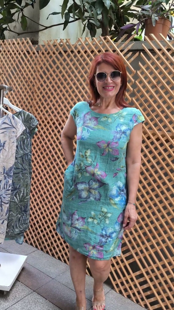 Robe décontractée à manches courtes et col rond pour femme, imprimé floral