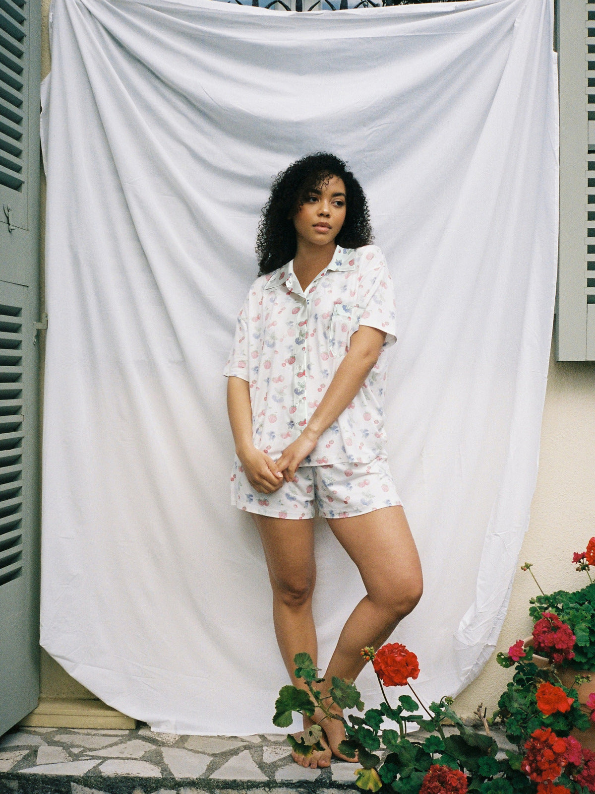 Women Casual Floral Printed Short-Sleeve Pajama Set