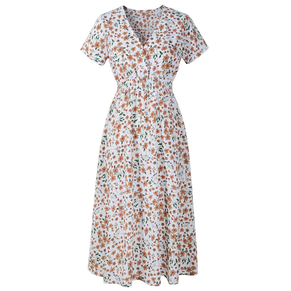 Women Fashion Casual Chiffon Floral Printed Dress