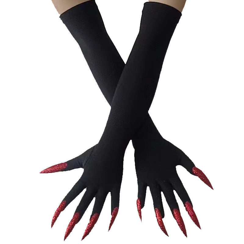 Accessoires de performance pour fête d'Halloween : ongles longs, gants fantômes