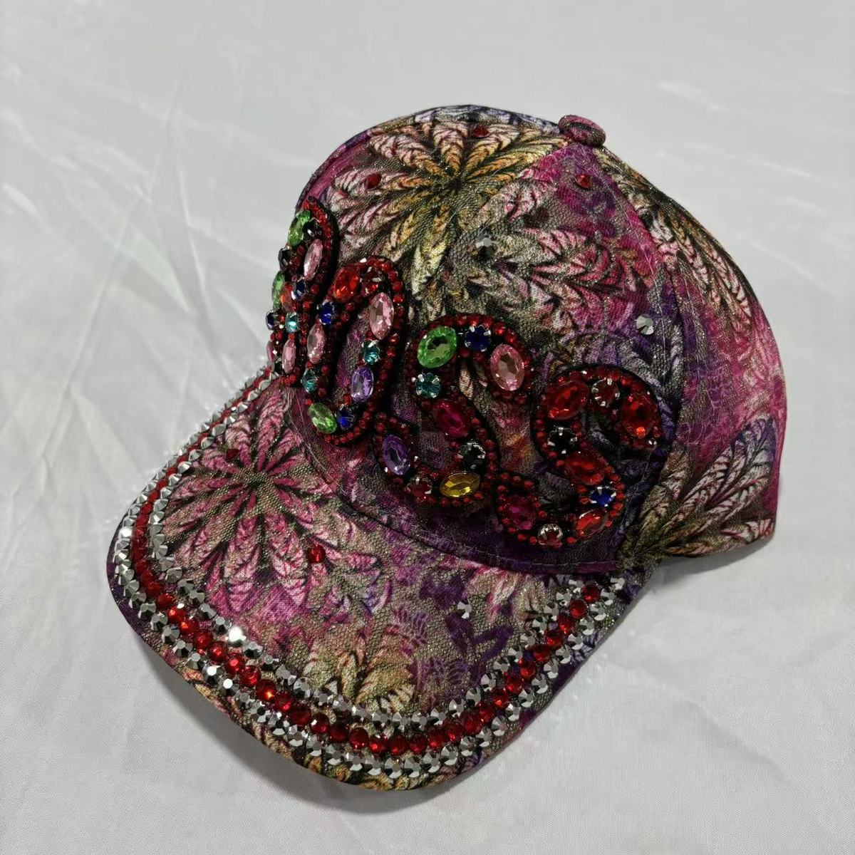 Gorra de béisbol informal con estampado de diamantes de imitación para mujer