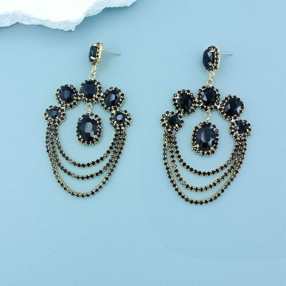 Women Fashion Exaggerated Multi-Layer Rhinestone Earrings
