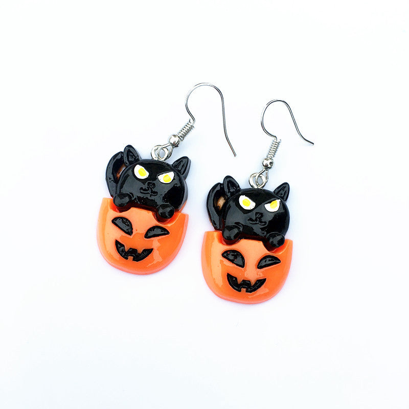Pendientes colgantes de Halloween para mujer, divertidos, con esqueleto, fantasma, calabaza, gato y búho