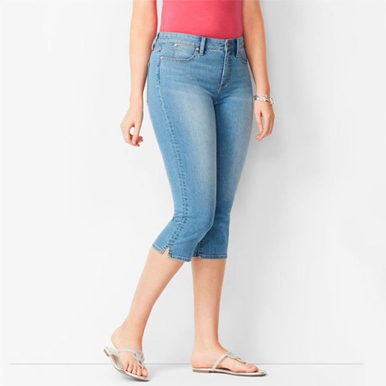Women Fashion Casual Solid Color Slim-Fit Jeans