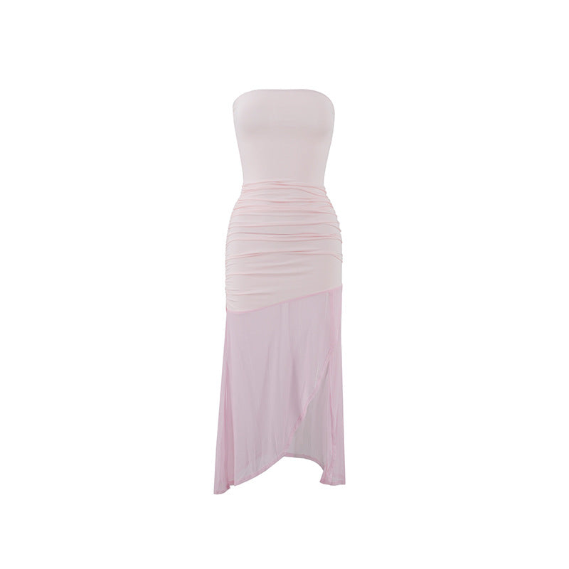 Vestido ajustado con espalda descubierta y malla irregular para mujer