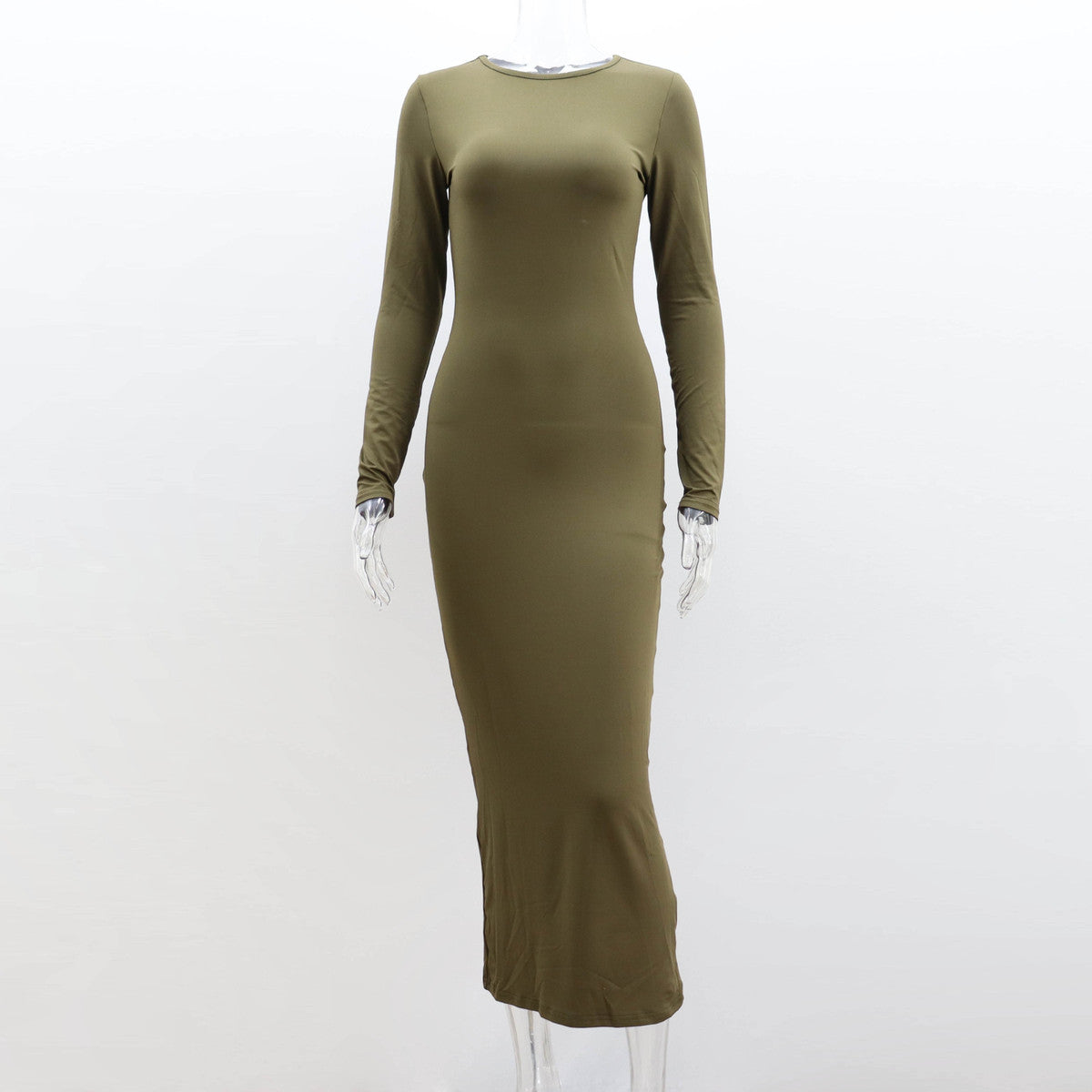 Women Solid Color Milk Fiber Long Sleeve Dress