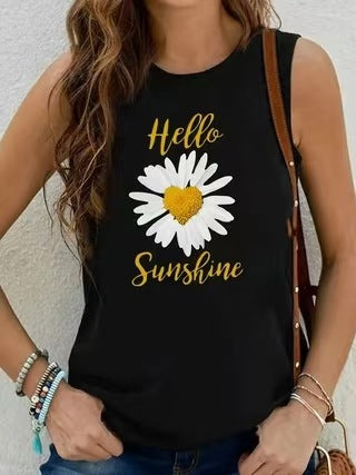 Camiseta sin mangas con cuello redondo y estampado informal a la moda para mujer