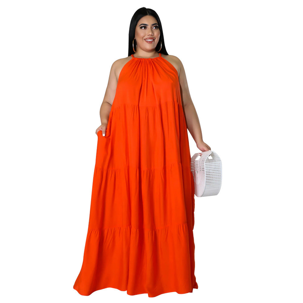 Vestido largo elegante básico de talla grande sexy sin mangas de color sólido para mujer