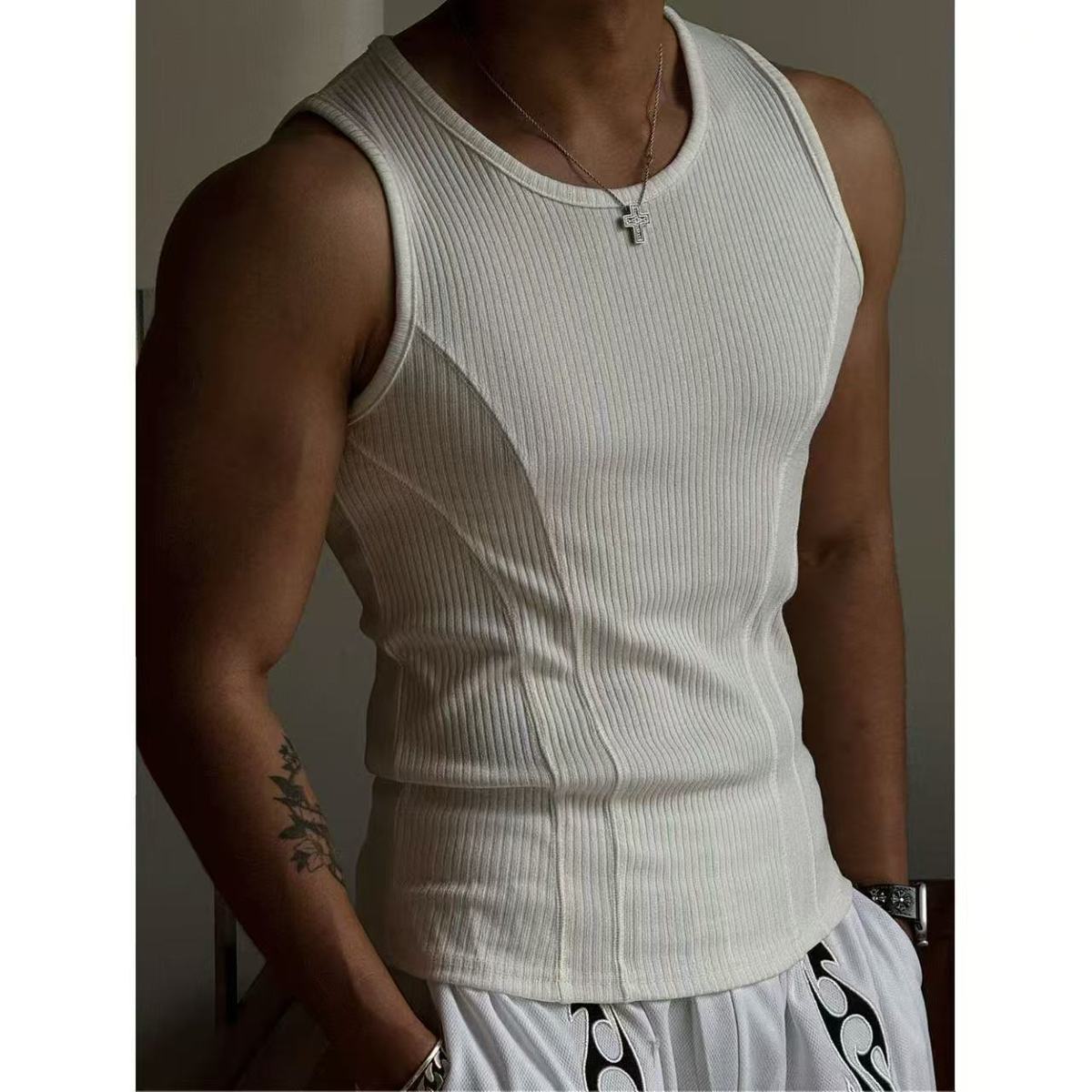 Summer Men Tight Sports Fitness Rib-Knit Tank Top