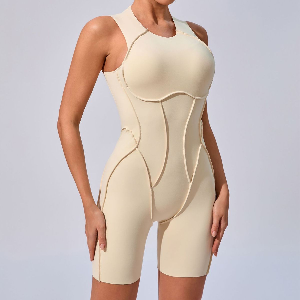 Combinaison de yoga décontractée sans manches pour femme, couleur unie