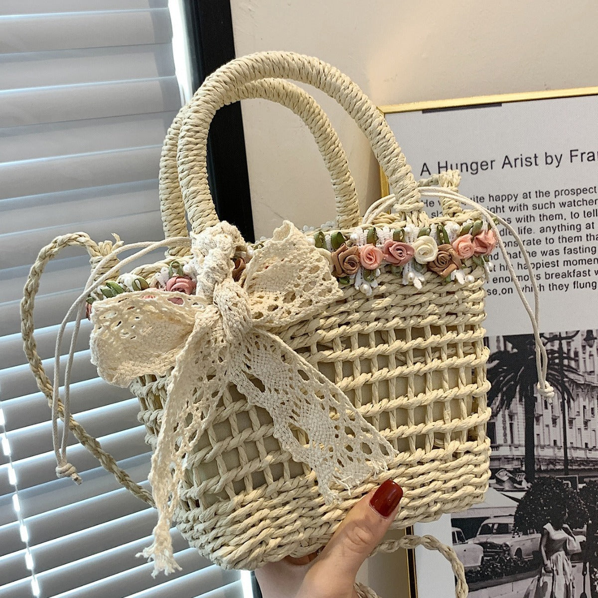 Women Fashion Casual Vacation Straw Woven Beach Handbag