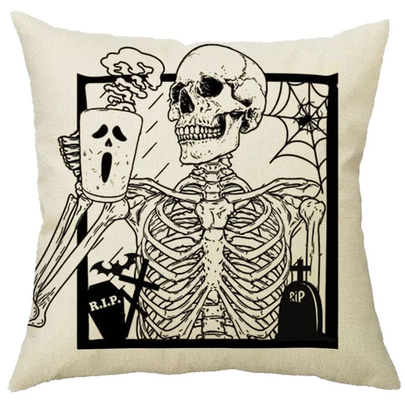 Halloween Pumpkin Skull Print Linen Sofa Cushion Cover