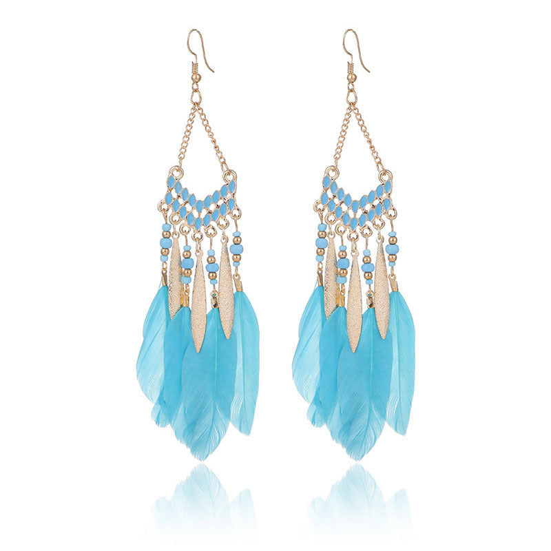 High-Value Feather Bohemian Long Tassel Earrings