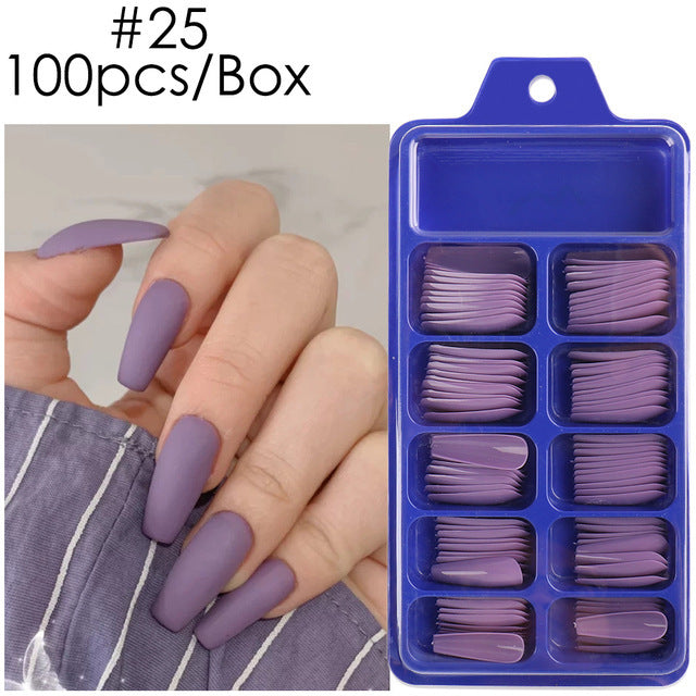 Uñas postizas con diseño de caja azul y pegatinas completas para usar en ballet largo