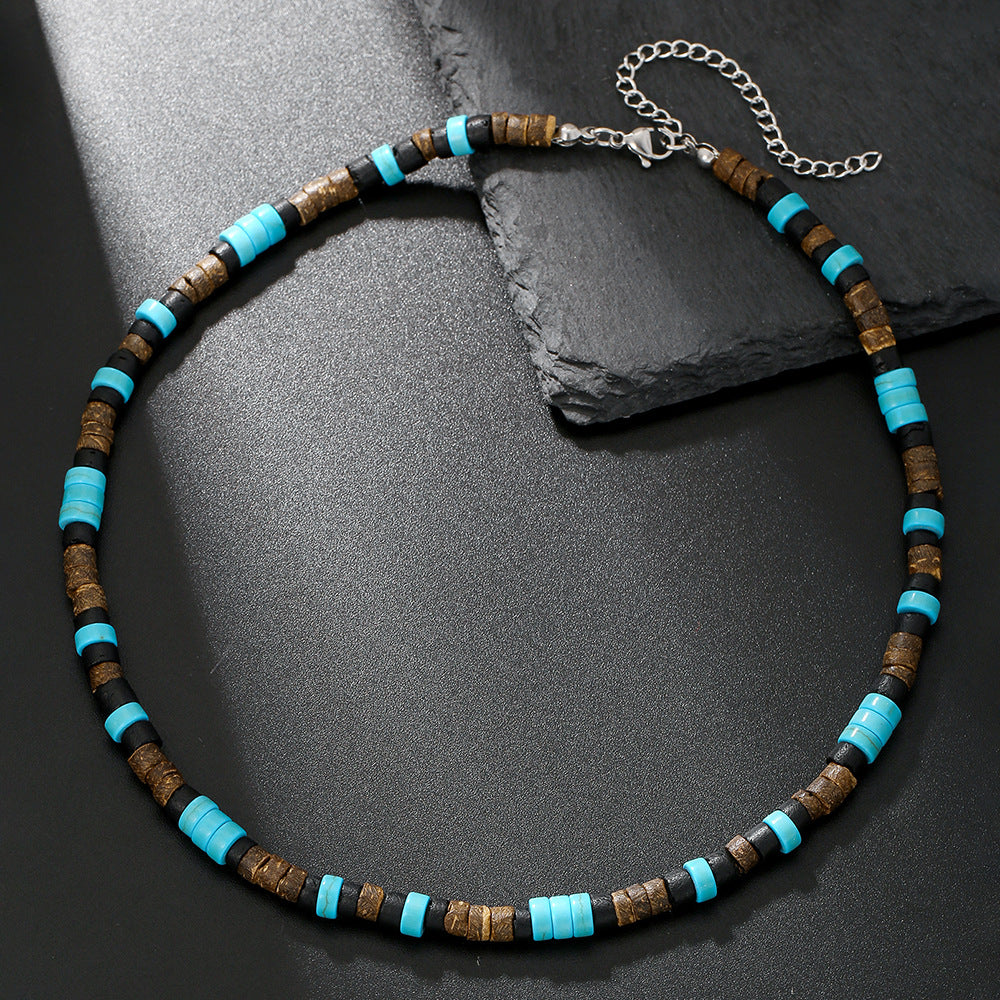 Collar de cuentas turquesas de moda para hombre