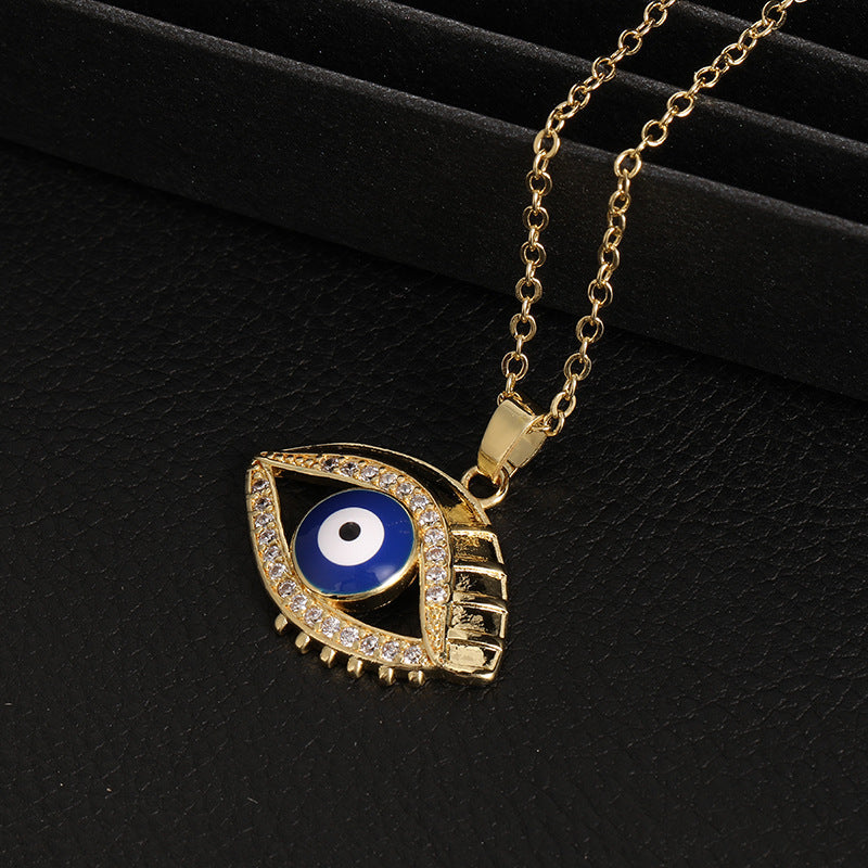 Collar con colgante de ojo de diablo de circonita multicolor para mujer
