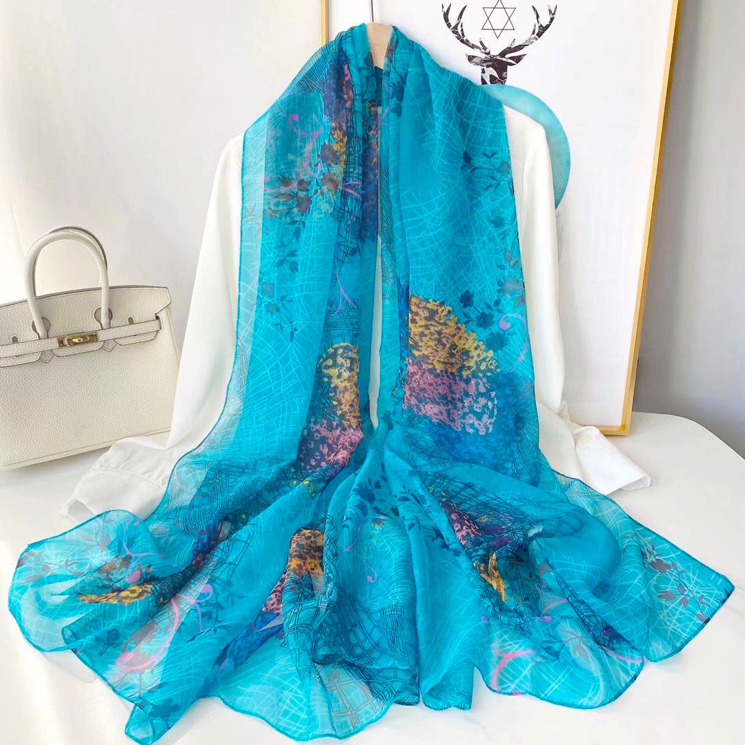 Bufanda de malla con estampado floral de moda de verano para mujer