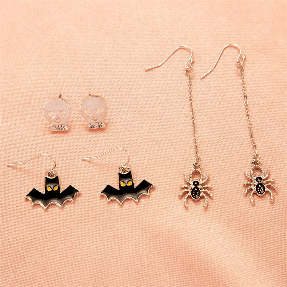 Halloween Women Cartoon Skeleton Pumpkin Bat Earrings