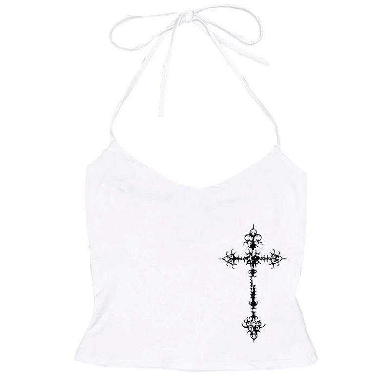 Camisola tubo estilo gótico punk con estampado cruzado para mujer