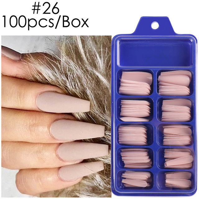 Uñas postizas con diseño de caja azul y pegatinas completas para usar en ballet largo