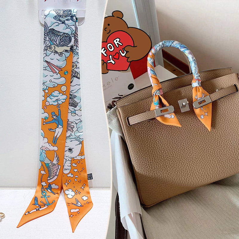Bufanda con asa para bolso con lazo estampado de moda