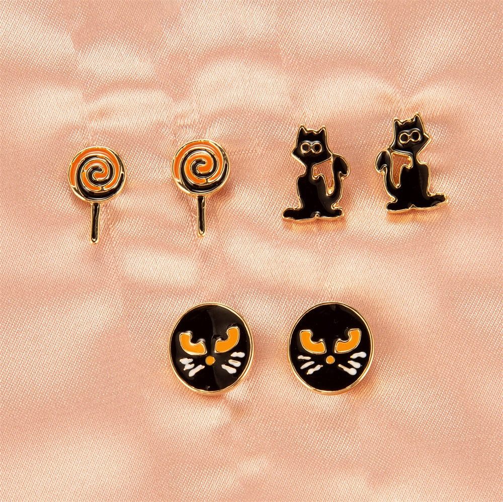 Halloween Women Cartoon Skeleton Pumpkin Bat Earrings