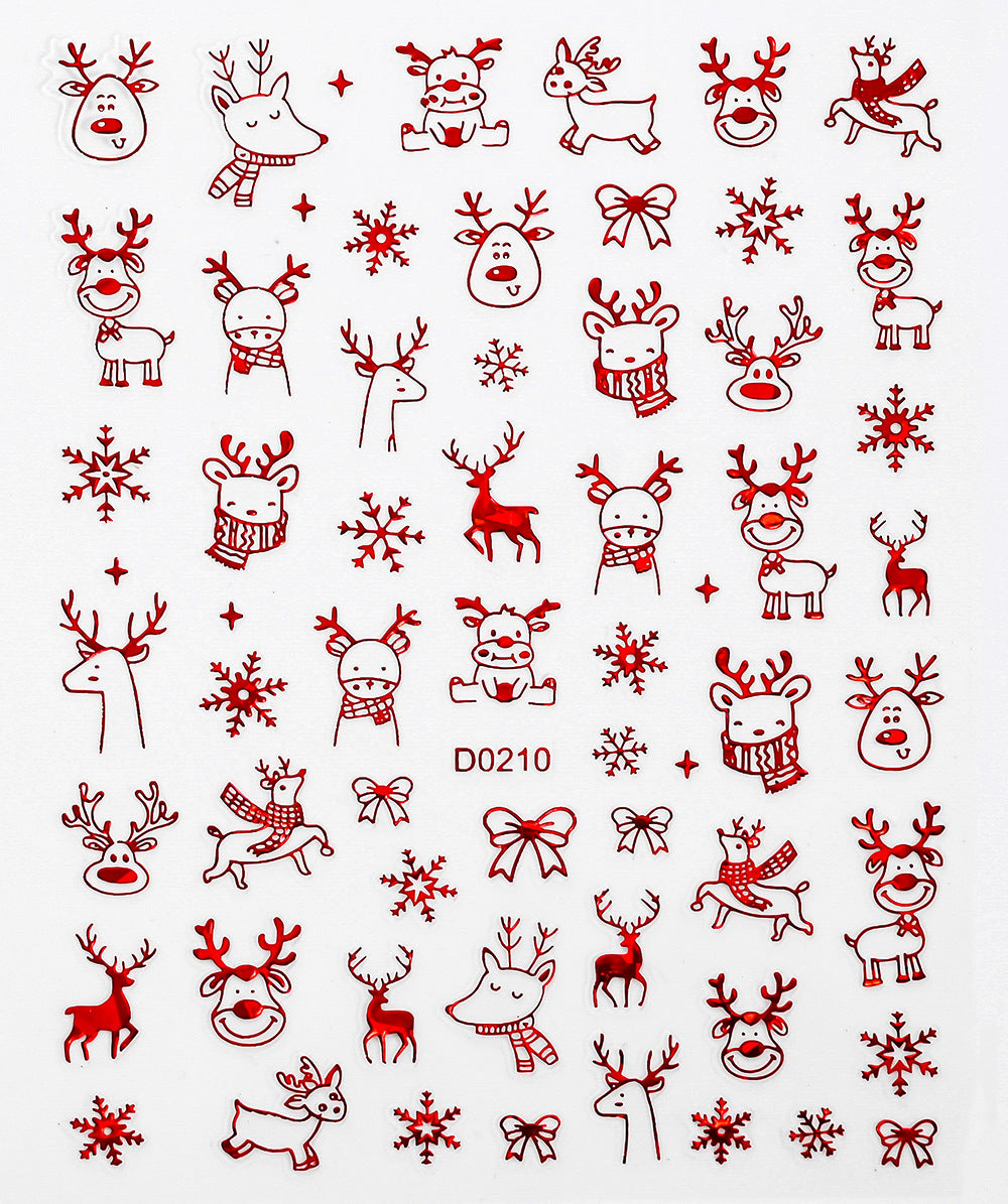 Parche adhesivo para uñas con diseño de alce y copo de nieve navideño, pegatinas bronceadoras para uñas