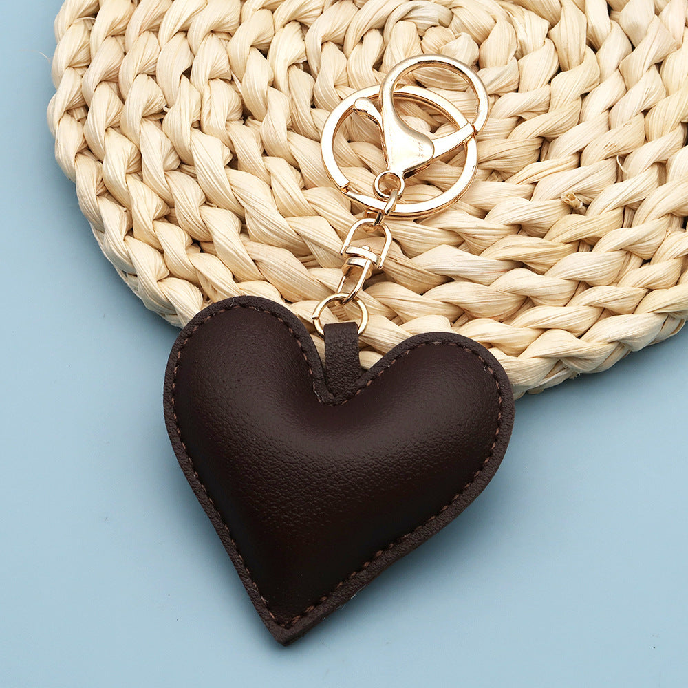 Women Fashion Creative Solid Color Leather Heart-Shaped Bag Pendant Keychain