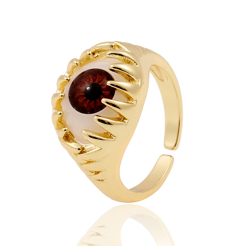 Anillos creativos de moda con diseño de ojo malvado bañados en cobre para mujer