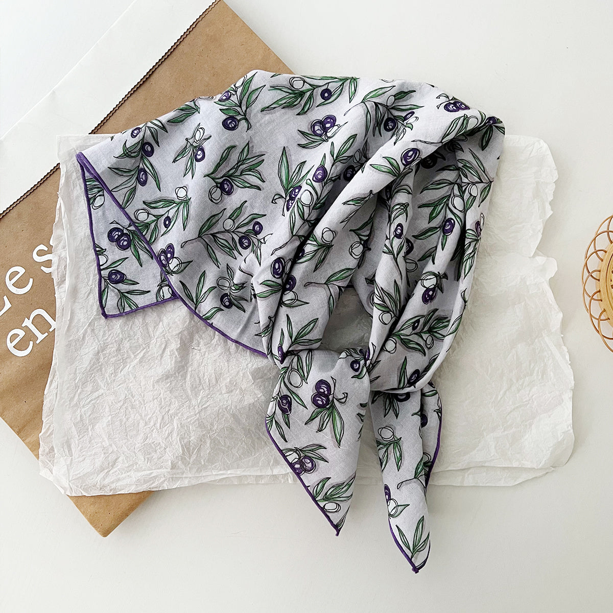 Bufanda de seda cuadrada con estampado floral informal para mujer, accesorio de moda de algodón