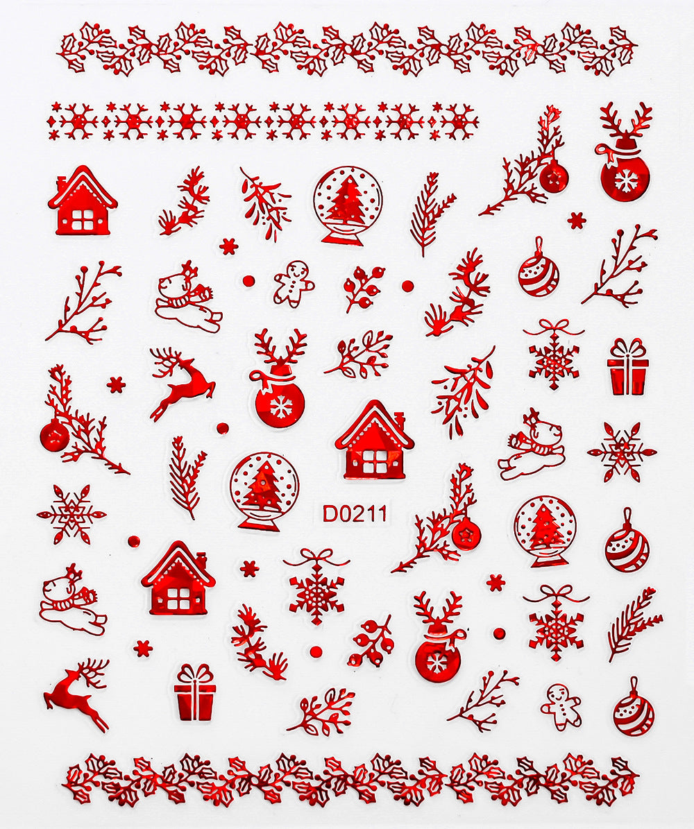 Parche adhesivo para uñas con diseño de alce y copo de nieve navideño, pegatinas bronceadoras para uñas