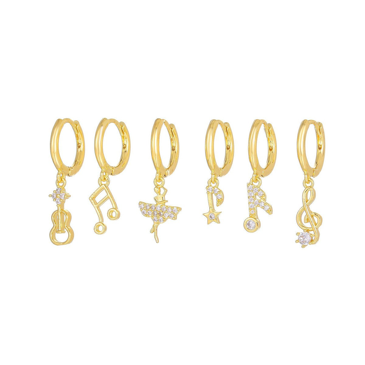 Conjunto de pendientes con borlas y cadena de luna y estrella de circonita para mujer