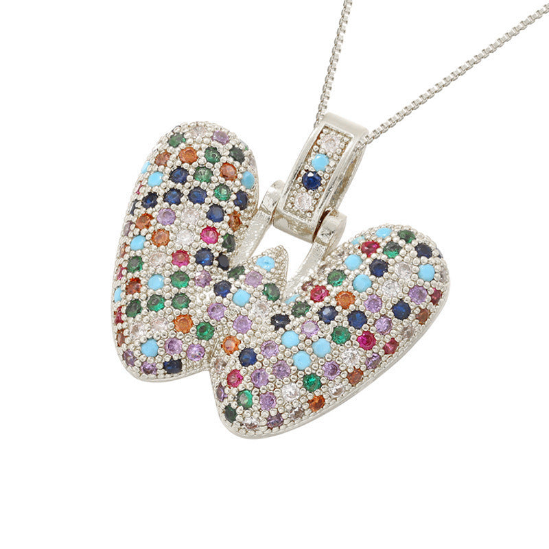Women Multicolor Zircon Gold Alphabet Pendant Necklace Fashion Jewelry