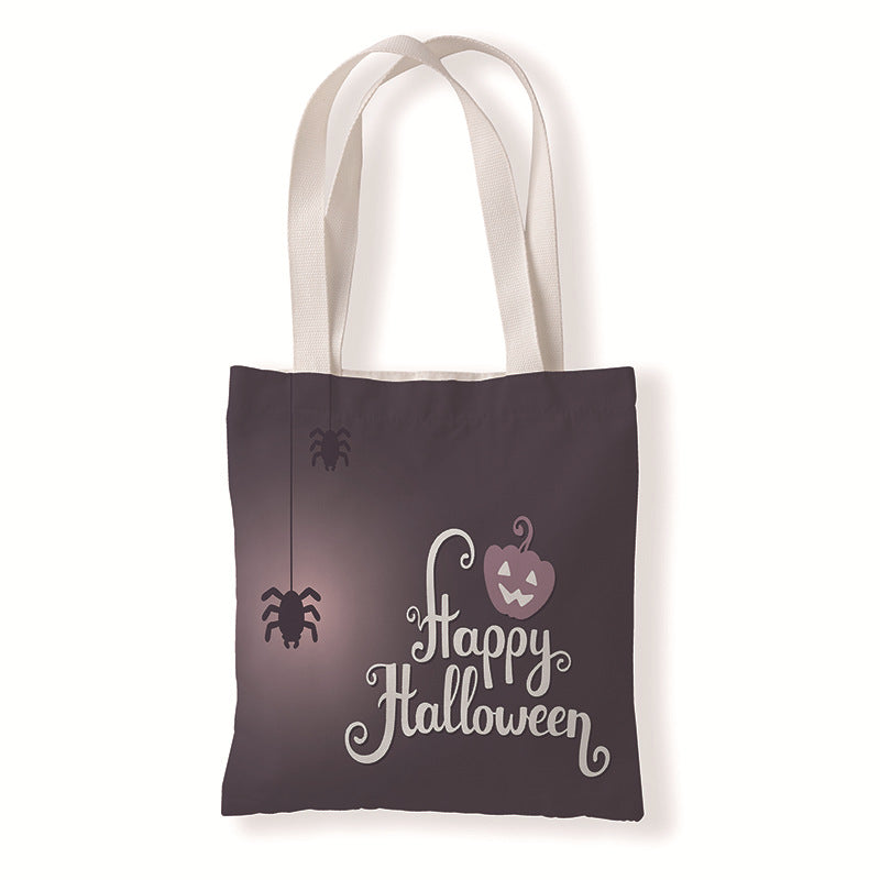 Sac fourre-tout en toile motif citrouille et chauve-souris d'Halloween