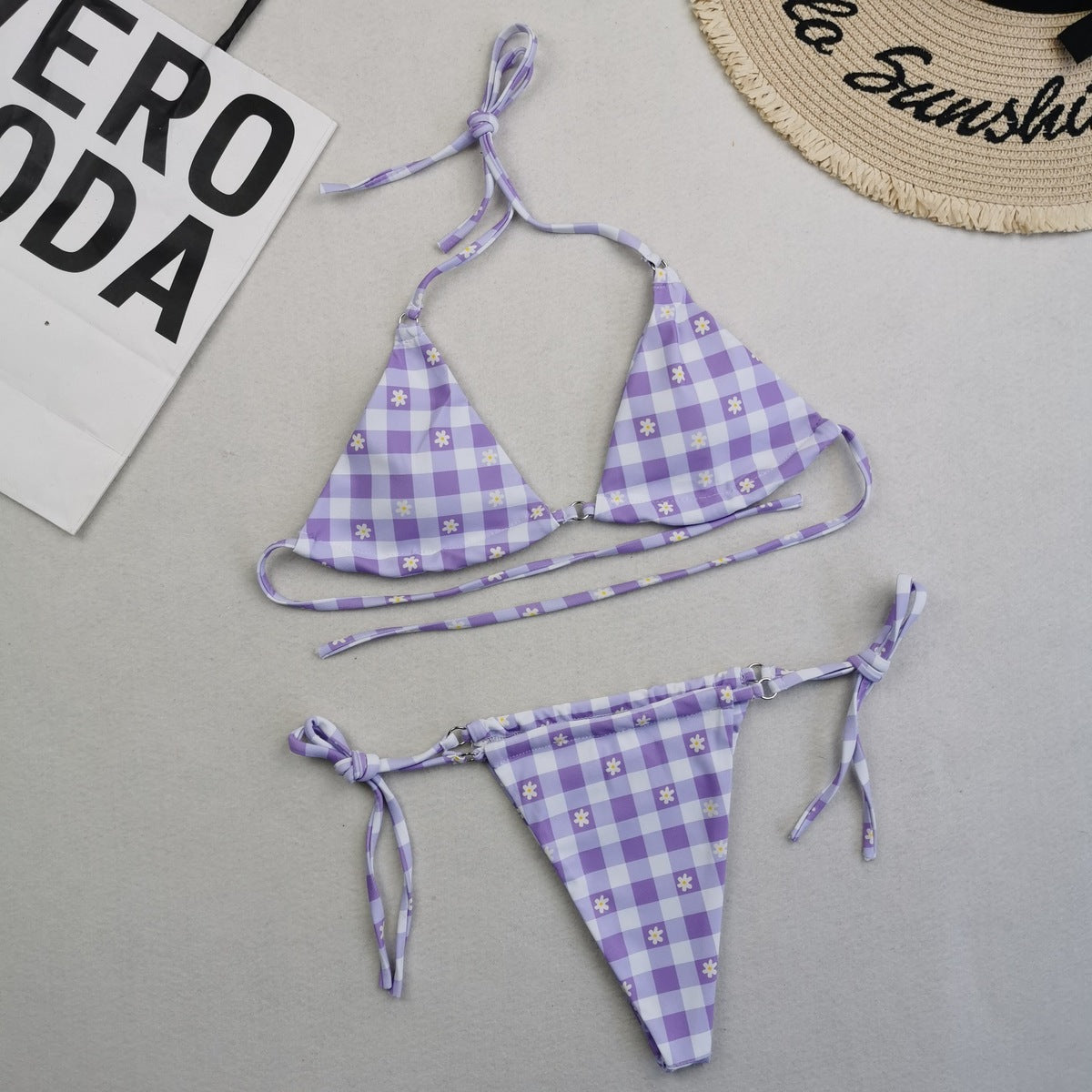 Women Sexy Lace-Up Print Bikini