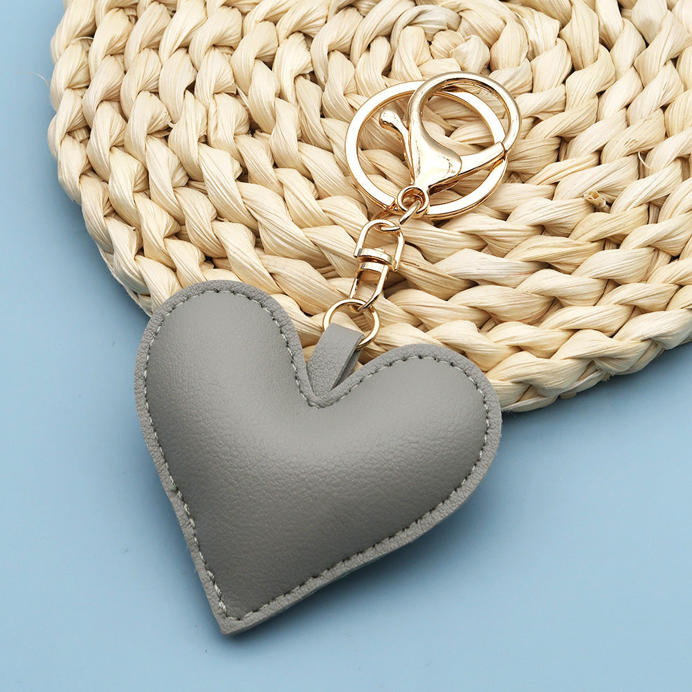 Women Fashion Creative Solid Color Leather Heart-Shaped Bag Pendant Keychain