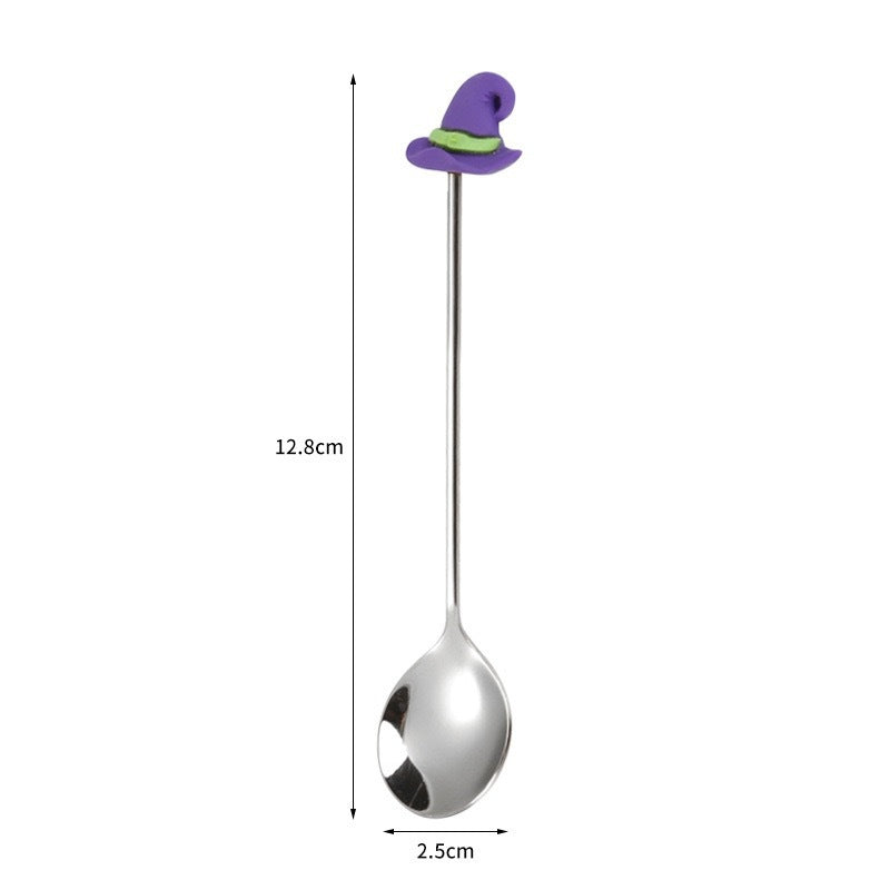 Tenedor y cuchara de acero inoxidable para postres y frutas con dibujos animados de Halloween.