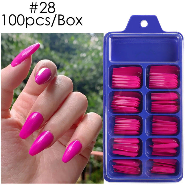 Uñas postizas con diseño de caja azul y pegatinas completas para usar en ballet largo