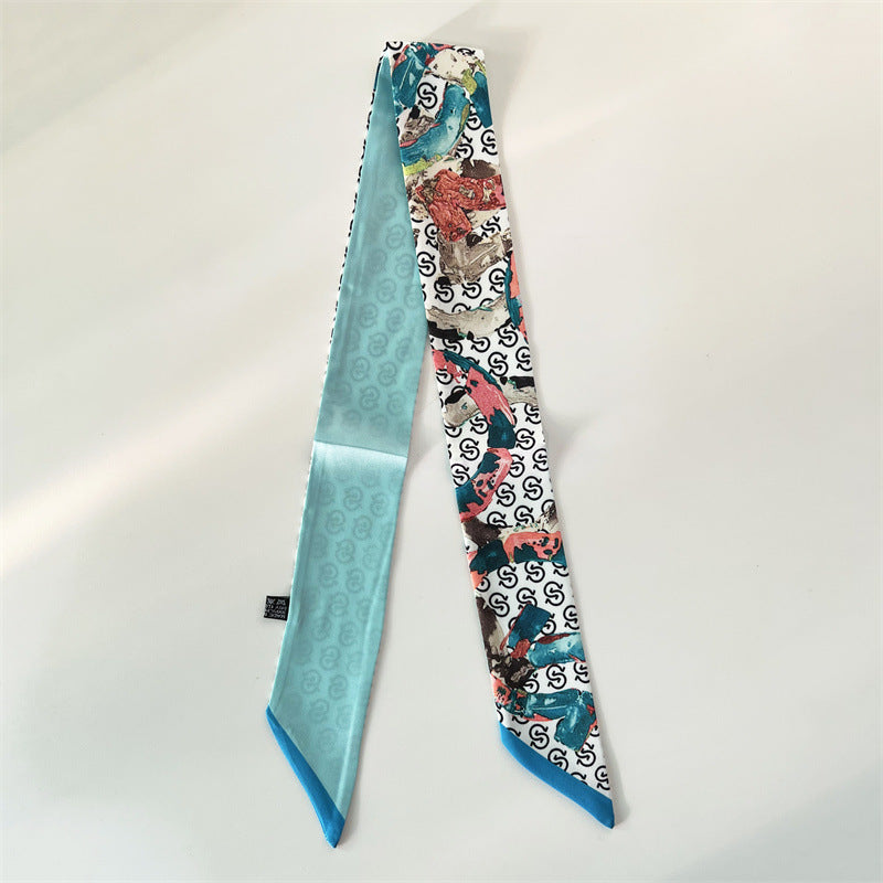 Fashion Printed Ribbon Tie Bag Handle Scarf