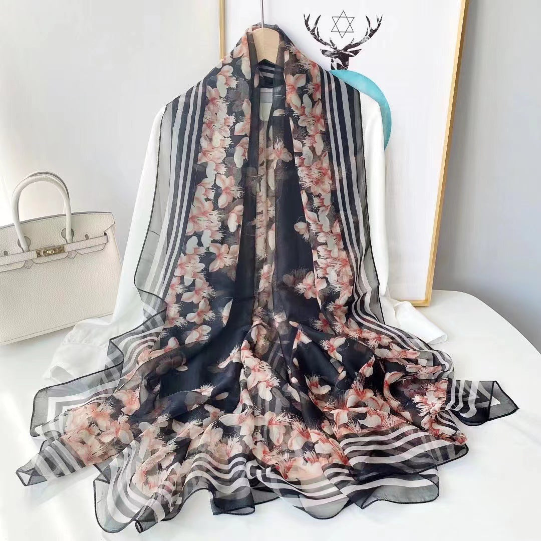 Bufanda de malla con estampado floral de moda de verano para mujer