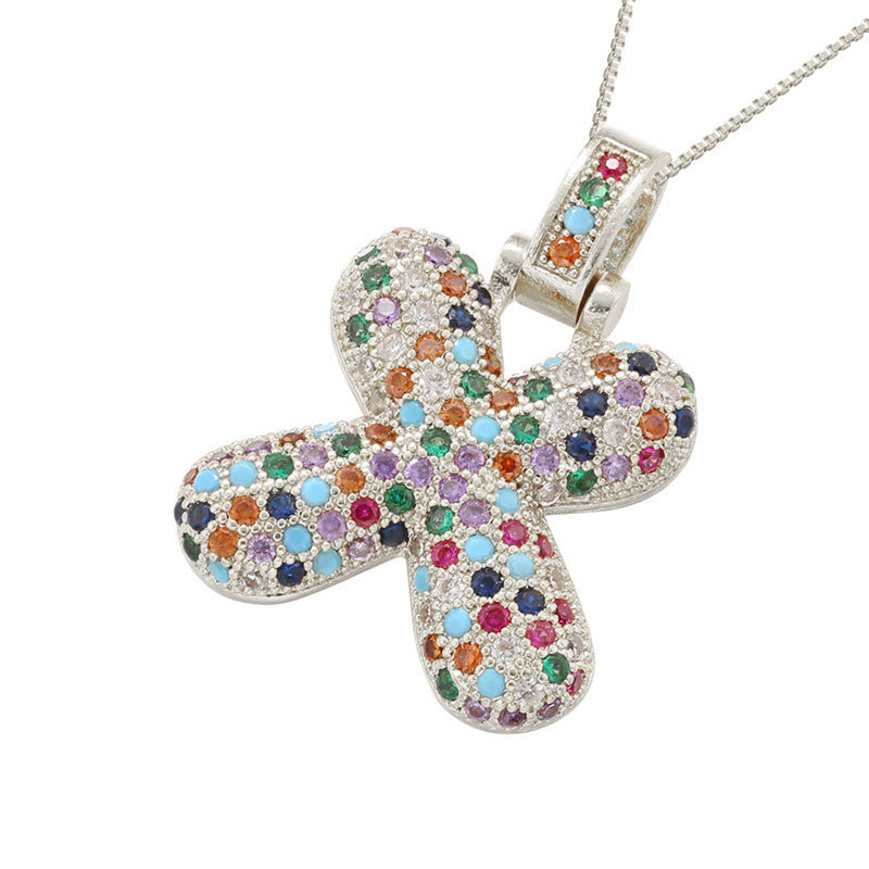 Collar con colgante de alfabeto dorado y circonita multicolor para mujer, joyería de moda