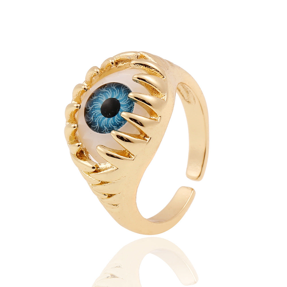 Anillos creativos de moda con diseño de ojo malvado bañados en cobre para mujer