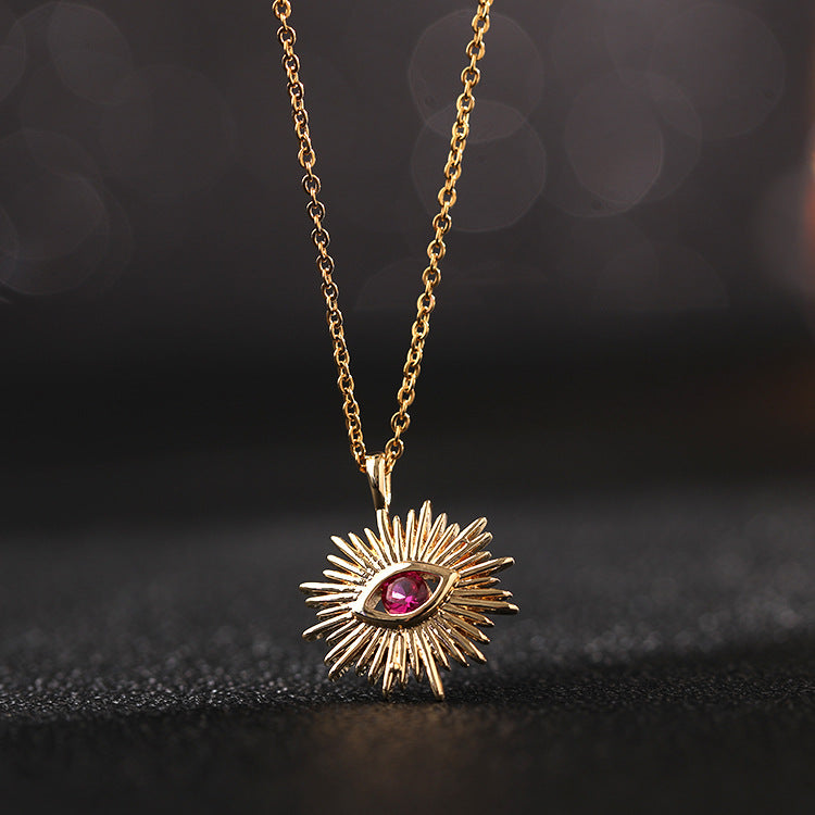 Collar con colgante de ojo de diablo de circonita multicolor para mujer