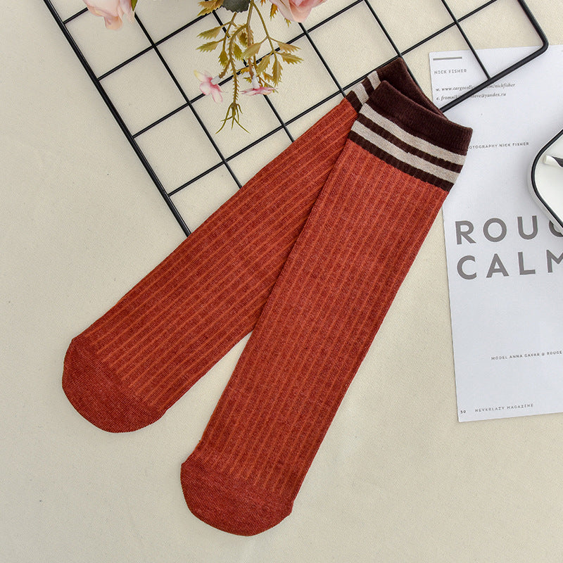 Calcetines de algodón apilados para mujer, color liso, grosor medio