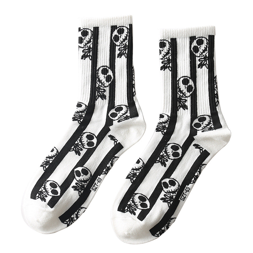 Calcetines de Halloween para hombre con diseño punk de calavera y palmeras y astronauta