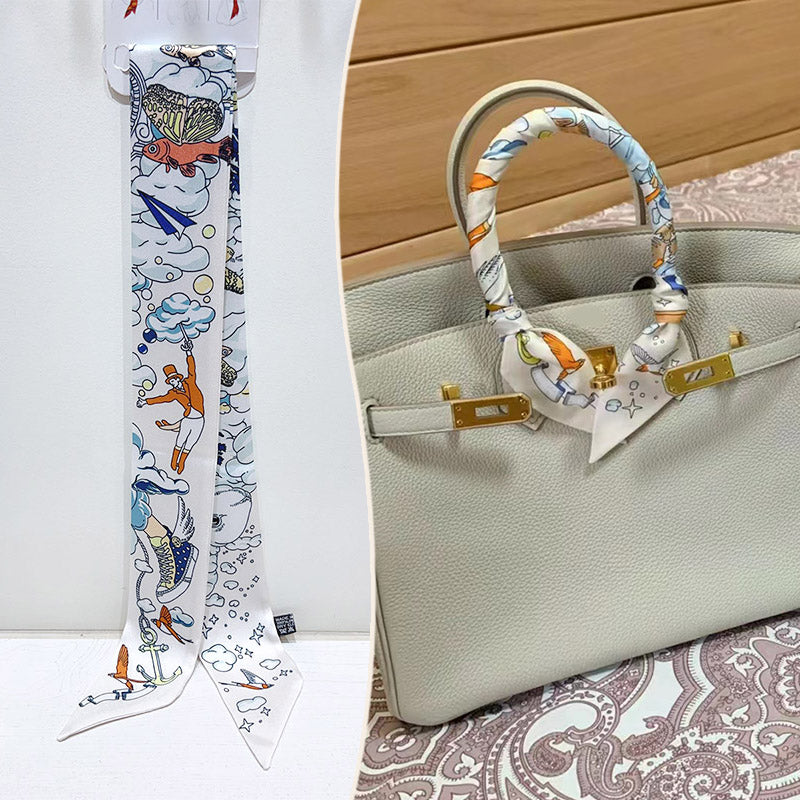 Fashion Printed Ribbon Tie Bag Handle Scarf