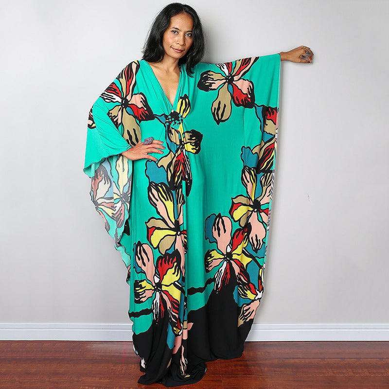 Women Fashion Casual Vacation Stripe Floral Cover-Ups