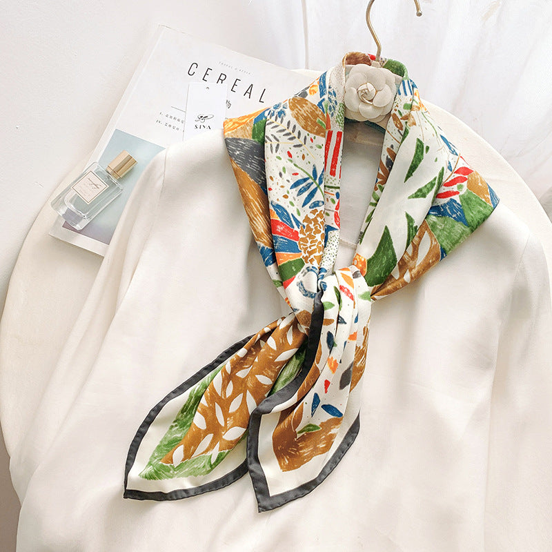 Bufanda de seda con estampado geométrico y floral de verano para mujer