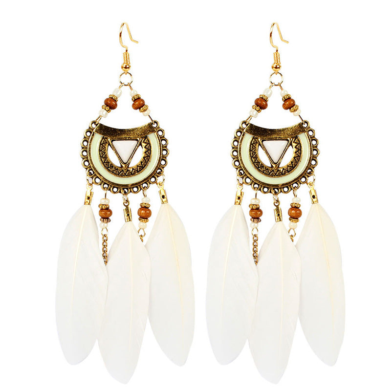 High-Value Feather Bohemian Long Tassel Earrings