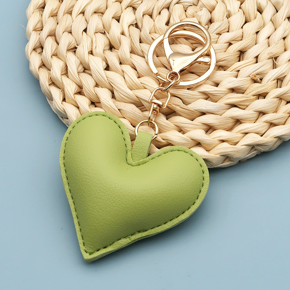 Women Fashion Creative Solid Color Leather Heart-Shaped Bag Pendant Keychain